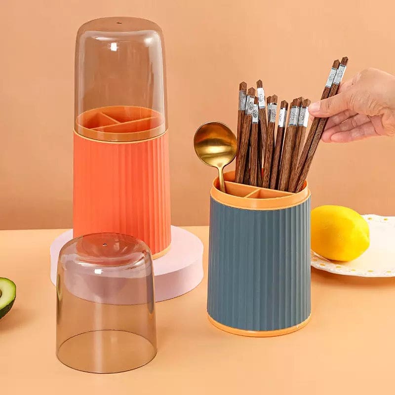 3 Grid Tableware Drying Holder With Lid, Kitchen Cutlery Storage Rack, Chopsticks Spoon Rack, Standing Plastic Storage Container 3 Grid Tableware Drying Holder With Lid, Kitchen Cutlery Storage Rack, Chopsticks Spoon Rack, Standing Plastic Storage Container